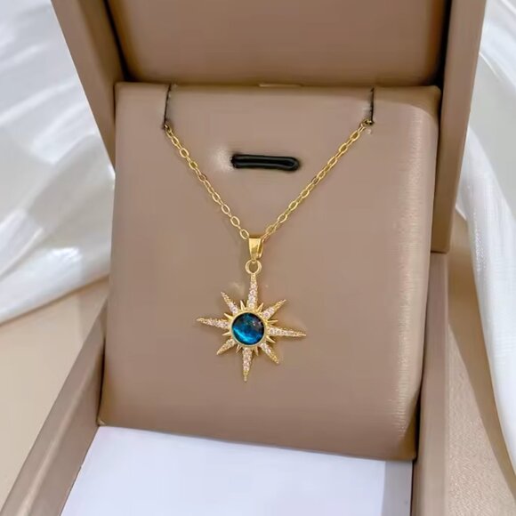 14K Gold filled Sapphire Moon Burst Necklace - Picture 2 of 2